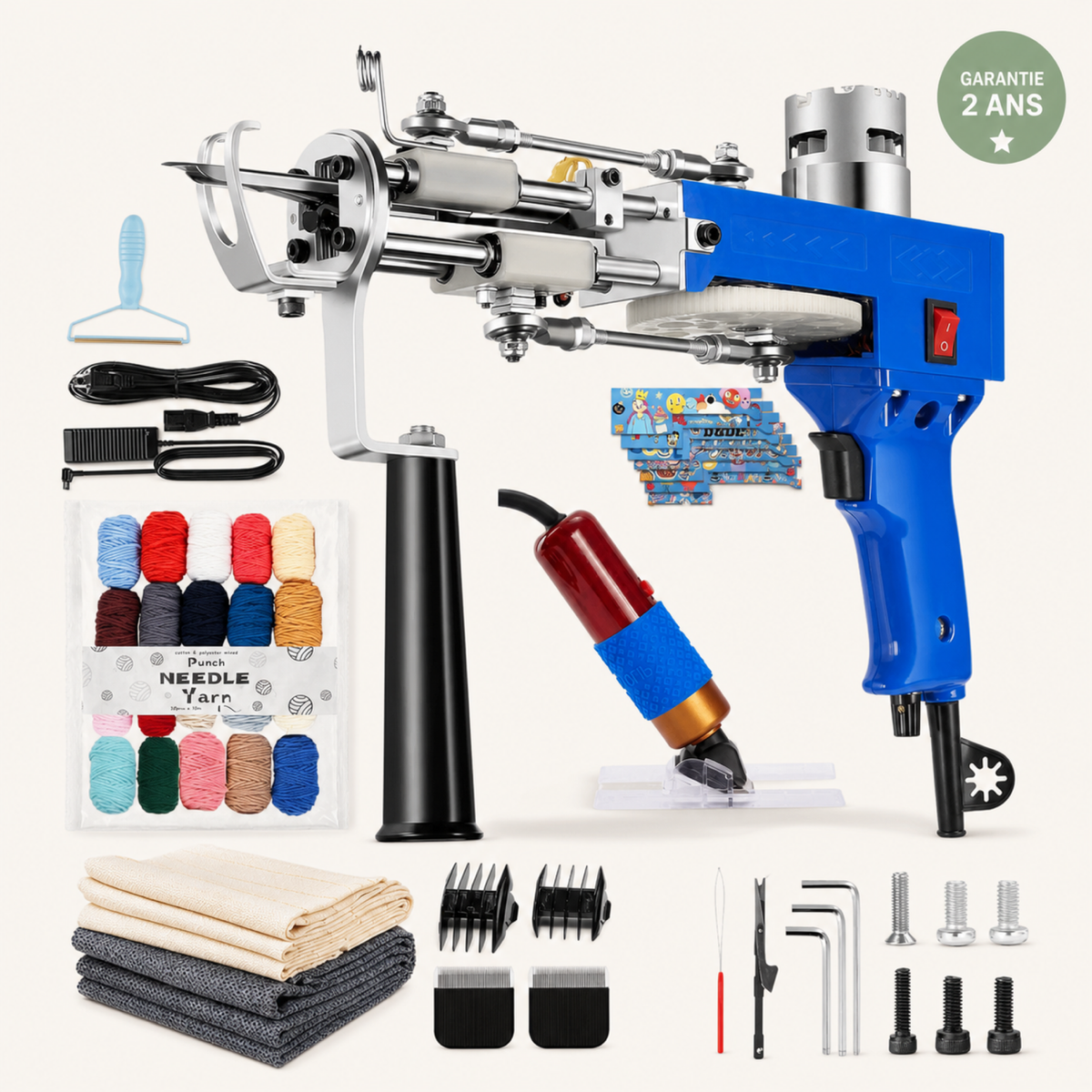 Kit tufting complet 2-en-1 — gun, tondeuse et toile — image 1