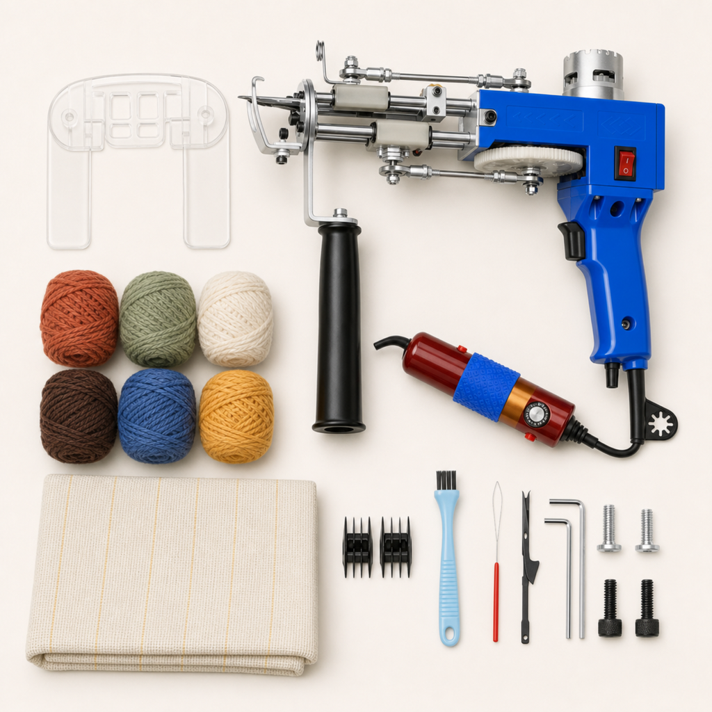 Tout le contenu du Kit Tufting Complet 2-en-1 posé à plat