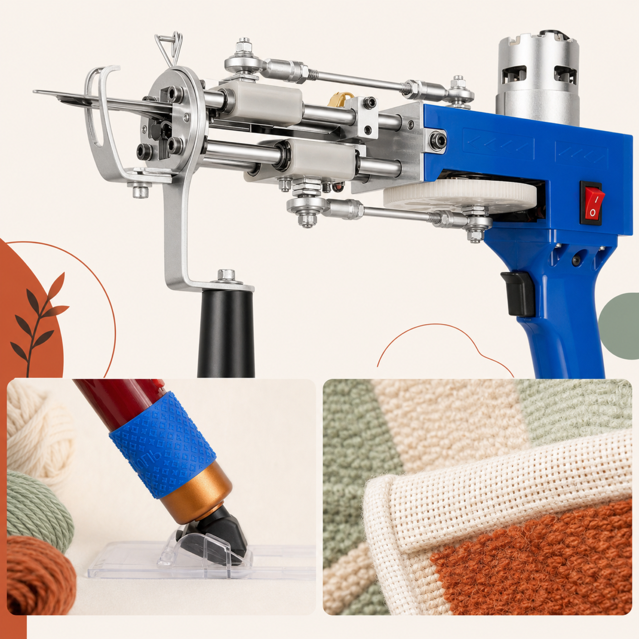 Détails du kit tufting : gun, tondeuse de finition et rendu bouclé Image